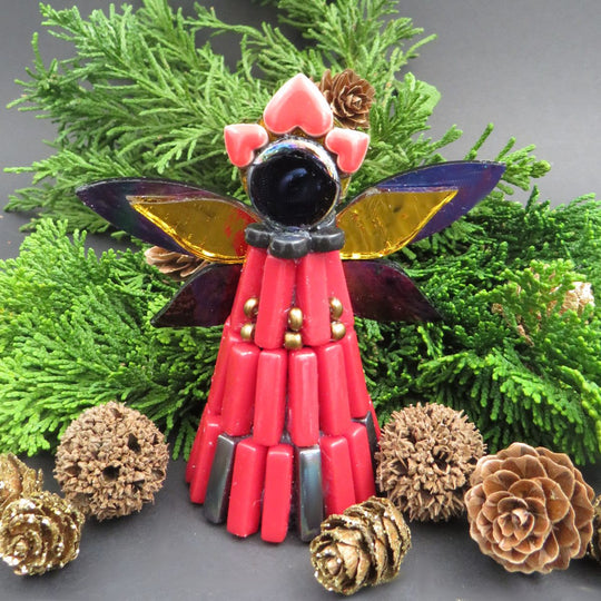 Aniołek świąteczny czerwony (3 sztuki)