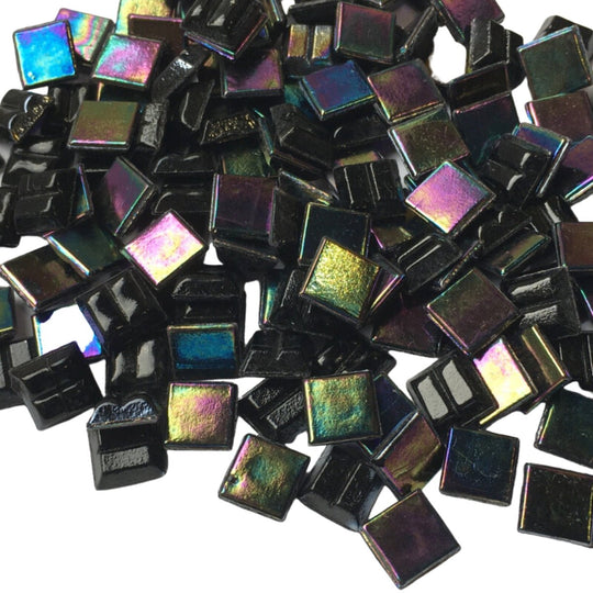 Iridescent Glass Mosaic 10mm  Jet Black
